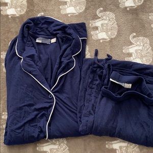 Nordstrom Lingerie pajama set navy blue button up
